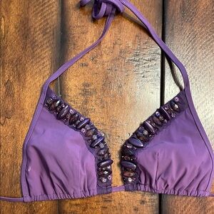 Sauvage Luxe Purple Beaded Bikini Top medium triangle tie top sequin jewel